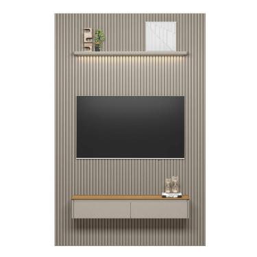 Imagem de Painel Modular Ripado 1,80m com Nicho Curvo e Prateleira Led Linea Brasil