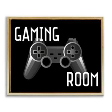 Imagem de Stupell Industries Arte de parede em tela flutuante preta com controle preto para sala de jogos, design de Kim Allen, 43 x 53 cm