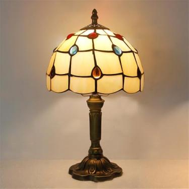Imagem de Luminária de mesa vintage americana com LED, personalizada e criativa, para sala de estar, escritório, quarto infantil, casa de campo ou hotel, com vidro colorido (Estilo 17)