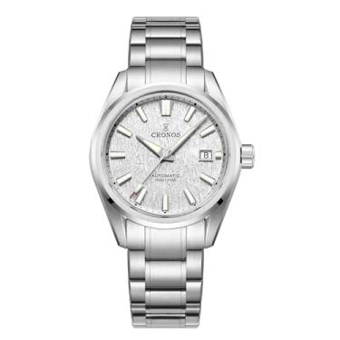 Imagem de Relógio de pulso masculino Cronos 39 mm - Movimento PT5000 L6037 automático com vidro safira azul luminoso 10 barras à prova d'água, Prateado, branco