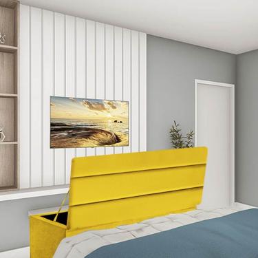 Imagem de Calçadeira Baú Recamier Estofada Cama Queen 160cm Argentina Suede Amarelo- Mabe Magazine