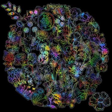 Imagem de Conjunto de 100 peças de adesivos holográficos com glitter, decoração de plantas, adesivo adesivo adesivo para scrapbook, garrafa, laptop