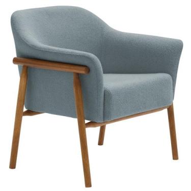 Imagem de Poltrona Sala de Estar Luna Base Madeira Castanho Bouclé Azul Claro - 