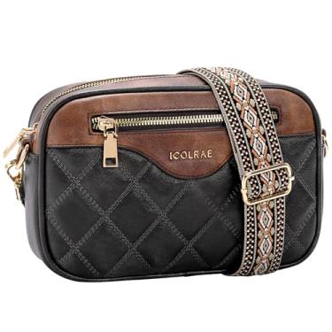 Imagem de ICOLRAE Bolsas transversais femininas de couro vegano, bolsas de ombro pequenas, bolsa feminina com alça ajustável, Marrom e preto, Small, Tendência