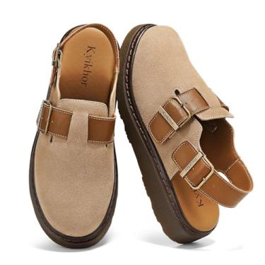 Imagem de KYIKHOR Mocassim feminino de camurça sem cadarço|Tamancos de camurça genuína para mulheres|Palmilha confortável de couro Mules sapatos de batata com alça traseira | Sapatos sociais casuais de