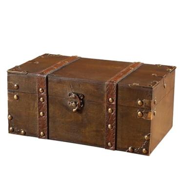 Imagem de LUMINFLY Caixa de lembrança com tampa de madeira, mala de armazenamento, caixa vintage, rebites de metal e com, caixa de madeira decorativa para lembranças de livros e, caixas decorativas para casa