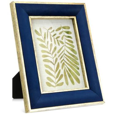 Imagem de Kathfly 1 porta-retrato de veludo de 19 x 23 cm com borda metálica dourada azul marinho, suporte horizontal e vertical, para pôster, arte, quebra-cabeças, mesa, parede, Natal, casa, escritório