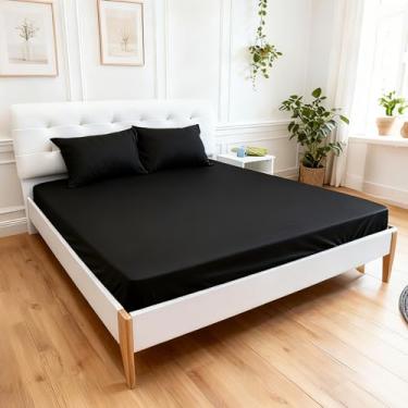 Imagem de Yuexiu Lençol de elástico ultramacio com bolso profundo para colchão de 40 cm, respirável e sem rugas, fácil de cuidar para o máximo conforto (preto, solteiro/GG)