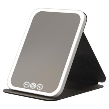Imagem de Espelho de viagem recarregável com luzes LED, dobrável, controle de toque, carregamento tipo C, regulável, preto