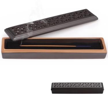 Imagem de Suporte de Agarbatti oco estilo caixão, suporte de incenso retangular, suporte de incenso de cerâmica, queimador de incenso chinês tradicional, apanhador de cinzas para meditação, ioga, spa