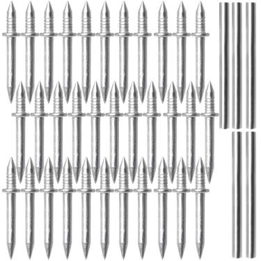 Imagem de 500 peças de pregos de cabeça dupla sem costura, pregos de rodapé galvanizados com 5 mangas, instalação simples para proprietários e profissionais