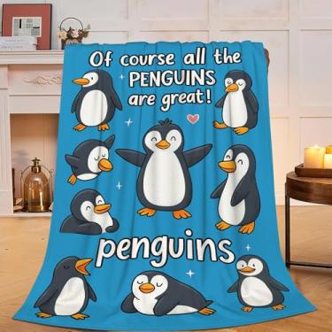 Imagem de Cobertor de pinguim, presentes para mulheres, meninas, pinguins fofos, cobertor de flanela macia, aconchegante, felpudo, felpudo, quente, roupa de cama para crianças e adultos, 102 x 127 cm