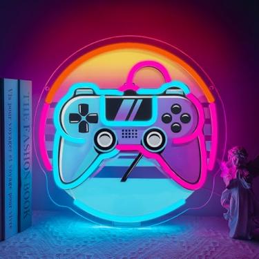 Imagem de Placa neon para gamer, placa neon para jogos, decoração de sala de jogadores, luzes de LED para quarto, decoração de parede, gamepad, neon regulável, placa de jogos para decoração de festa, presente