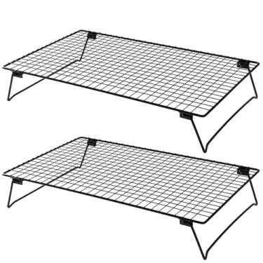 Imagem de Conjunto de 2 suportes dobráveis para resfriamento de bolo, suportes de aço carbono com pernas elevadas, malha quadrada para disseminação de calor consistente, equipamento prático de resfriamento de