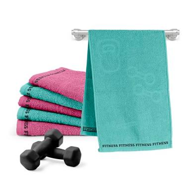 Imagem de Kit com 6 Unidades Toalha Fitness Premium,100% Algodão, 30x90cm, Absorvente, para Academia e Treino, 330g/m² (Pink e Azul)