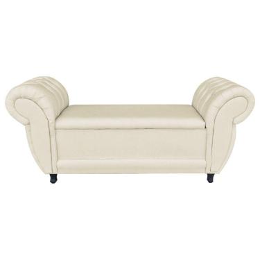 Imagem de Divã Recamier Com Baú Grécia 1,55 Cm Linho Bege