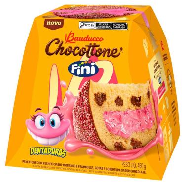 Imagem de Chocottone Bauducco Fini Dentaduras Recheio Morango e Framboesa com Gotas e Cobertura Chocolate 450g