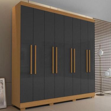 Imagem de Guarda Roupa Casal Ambiente Porto 8 Portas 4 Gavetas Freijó Grafite - Aramóveis
