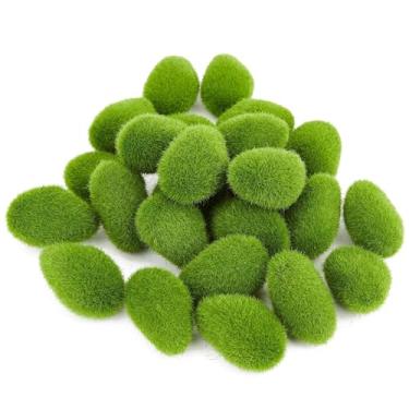 Imagem de Fensong 30 peças de pedras artificiais de musgo (apenas tamanhos únicos), decoração de musgo verde, adequado para arranjo floral, jardins de fadas e artesanato, arte de parede de musgo, musgo falso