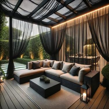 Imagem de Draphelle 10 x 10 cortinas de tule preto para ambientes externos, impermeável, tela transparente, tela respirável, filtro de luz, cortinas de privacidade para pátio, varanda, quintal, pérgola, gazebo