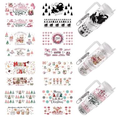 Imagem de Elewins Envoltório UV DTF - 16 folhas de adesivos de transferência fria de Natal para chaveiros de motel, envoltórios Uvdtf DIY para chaveiro de hotel em branco, esfregar à prova d'água em