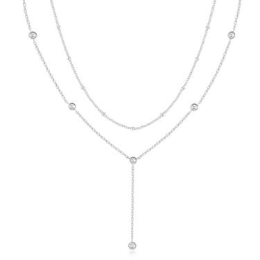 Imagem de Fwlisesa Colar de ouro feminino, colar longo de ouro delicado banhado a ouro 14 k barra de formatura CZ colar gargantilha simples para mulheres, moda boêmia, bijuteria feminina, Latão, Sem Pedra