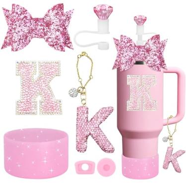 Imagem de YesMvpMvp Conjunto de acessórios de copo Stanley de 7 peças, pingente de letra para copos Stanley, incluindo canudo de diamante, canudo de laço, bota de silicone brilhante para Owala 850 g e 1,134 g