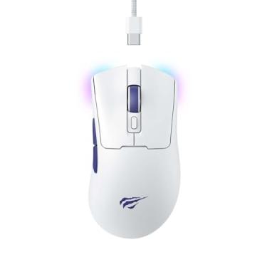 Imagem de Havit Mouse Gamer Quad-Mode MS966WB White, Sem Fio e Com Fio, USB, Bluetooth, Wireless 2.4GHz (USB-A e USB-C), RGB, 7 Botões, 800-1600-2400-3200-6000-10000 DPI, Branco