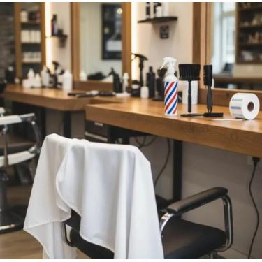 Imagem de Kit Barbeiro Completo Capa De Corte Estampada Borrifador Escovinha 100