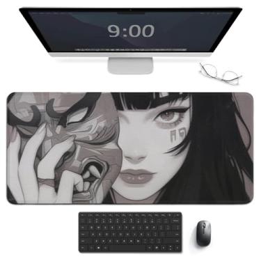 Imagem de QEOPGNE Tapete de mouse para jogos grande tapete de mesa feminino samurai anime menina legal retrô japonês tapete de mesa para teclado e mouse tapete de mesa de borracha antiderrapante 40 x 90 cm