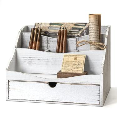 Imagem de Organizador de correio de madeira de pinho para mesa - encantador classificador de correspondência de bancada de fazenda para mesa de escritório e decoração de casa - Organizador de cartas de madeira