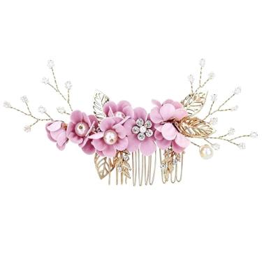 Imagem de Pentes de cabelo de flor de cristal para noivas, presilhas de cabelo vintage, presilhas de strass francês, acessórios de cabelo de flor de pérola para mulheres e meninas (roxo)
