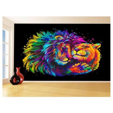 Imagem de Papel De Parede 3D Animais Leão Família Casal 3,5M Anm533 - Você Decor