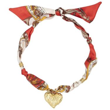 Imagem de immerFancy Colar feminino com pingente de coração dourado Boho Western Red Silk Bandana, pingente de coração de aço inoxidável, moderno, vintage, feito à mão, joia Y2K, presente
