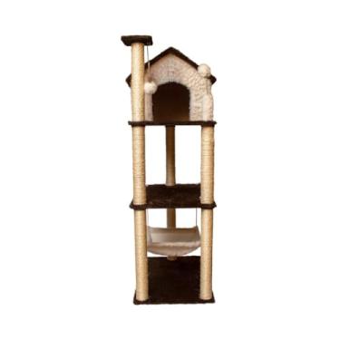 Imagem de Arranhador Para Gatos Casa E Playground Torre Andares Com Rede E Brinquedo Exclusivo(Cappuccino)