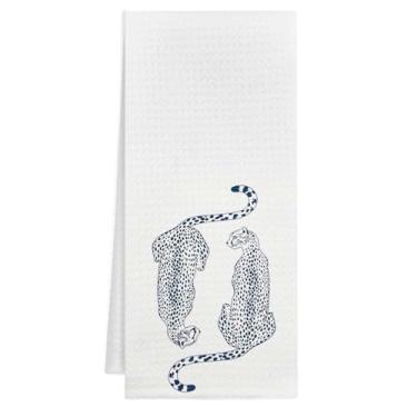 Imagem de Likjad Toalhas de cozinha de leopardo azul marinho, decoração de banheiro leopardo, moda azul funky chita Y2K estética decorativa toalha de chá para banheiro cozinha, 40 x 61 cm