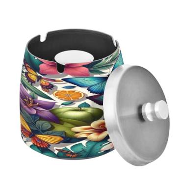 Imagem de Blueangle Cinzeiro de borboleta de flores com tampa para cigarros, à prova de vento/chuva, aço inoxidável, sem fumaça, inodoro, cinzeiro para uso interno ou externo (22)
