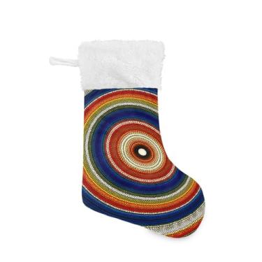 Imagem de GakkiGii Pacote com 2 meias de Natal em círculo retrô, decoração de Natal grande para parede de lareira e árvore, 45 x 31 cm