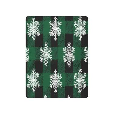 Imagem de ATTX Lençol de berço com elástico - Lençóis de bebê com flocos de neve guingão verde e preto, capa de colchão respirável de microfibra macia para berço padrão e colchão infantil, 68,6 cm x 99,1 cm x