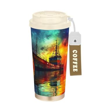 Imagem de Blueangle Caneca de café colorida flutuante com isolamento térmico para barco de pesca - copo de aço inoxidável à prova de derramamento e vazamento para acampamento e ar livre, garrafa de água