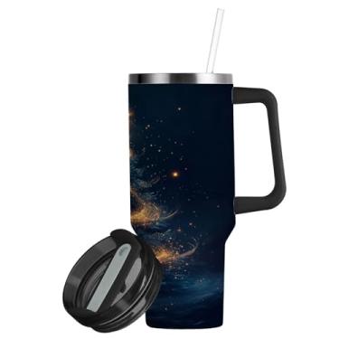 Imagem de ATTX Copo mágico de árvore de Natal de 850 g com alça, copo de aço inoxidável a vácuo de parede dupla com palha, caneca de café de viagem isolada #747