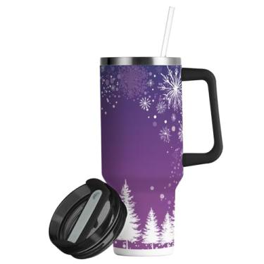 Imagem de ATTX Copo branco para árvores de Natal de 850 g com alça, copo de aço inoxidável a vácuo de parede dupla com palha, caneca de café de viagem isolada #708