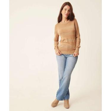 Imagem de Suéter Feminino Tricô Brilho Lurex Marisa-73064, Marrom, P