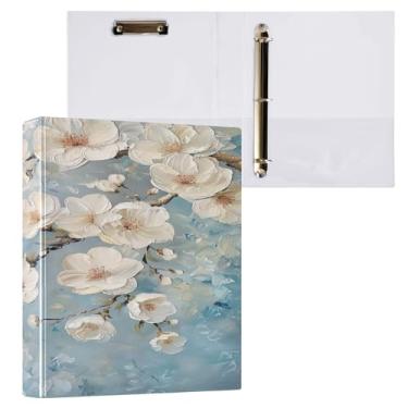 Imagem de ATTX Fichário de 3 anéis de flores de cerejeira branca 3 polegadas para papel tamanho carta, 21,6 cm x 28 cm fichários com três argolas com prancheta para material de escritório #312