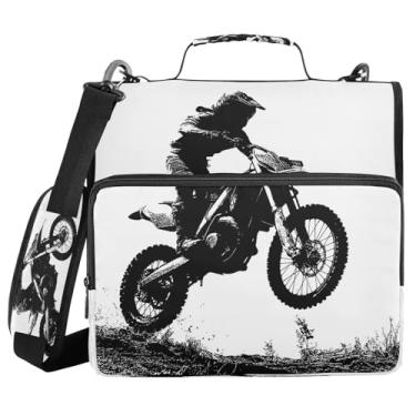 Imagem de ATTX Fichário de Motocross Rider com zíper com alça acolchoada ajustável – Bolsa para fichário com capacidade para 500 folhas com organizador de vários bolsos, serve para laptop de 30 cm #290