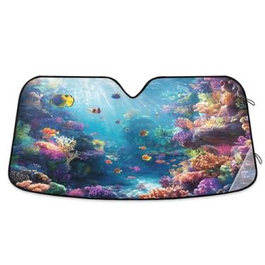 Imagem de SEHANY Para-brisa de carro colorido de recifes de corais e peixes, para-sol para mulheres, pára-brisa frontal dobrável, bloqueia raios UV, mantém o veículo fresco, para-sol de carro para caminhão SUV
