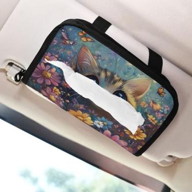 Imagem de SEHANY Porta-lenços de carro de gato fofo, caixa de lenços de papel de carro, suporte de guardanapo retangular dispensador de máscara de carro caixa de lenços de veículo para automóvel universal