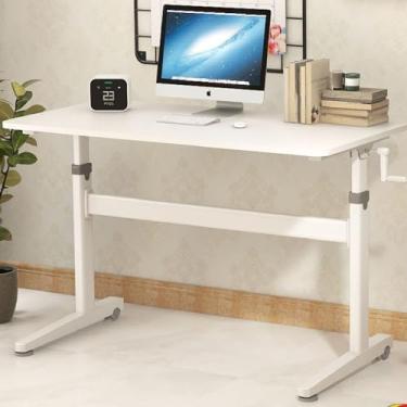 Imagem de Mesa de pé com manivela manual de altura ajustável, mesa de trabalho ajustável para ficar em pé, mesas de sentar em pé para escritório em casa com orifício para cabo e pé de ajuste, 120/140 cm