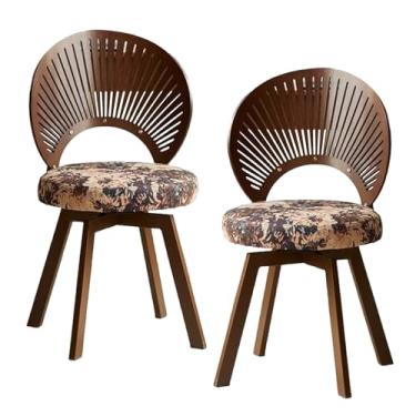 Imagem de Cadeira de jantar giratória de 360°, cadeira estofada de tecido com encosto em forma de concha de madeira maciça, pernas de aço carbono, espuma de alta densidade, fácil de montar, 2 peças