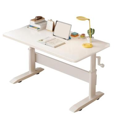 Imagem de Mesa de pé ajustável, mesa ajustável em altura com ajuste de altura de 23,6 a 33,4 polegadas de madeira maciça, pernas de mesa em forma de I, vigas reforçadas fáceis de instalar, branco 100 x 60 cm
